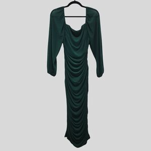 Elegant Green Long Sleeve Midaxi Dress